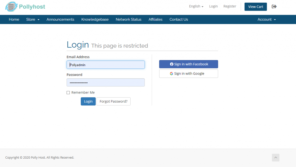 Word press login methods in Polly Host